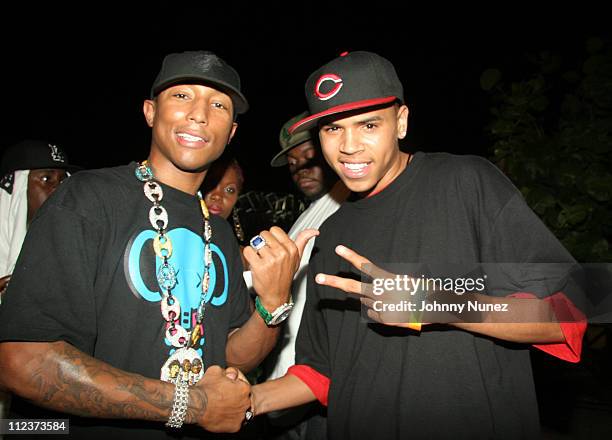 Pharrell and Chris Brown during Power Summit Present Interscope Party at Tranquility in Freeport, Bahamas.