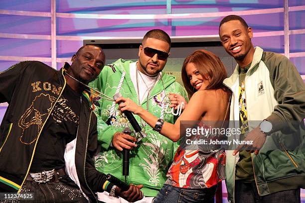 Akon, DJ Khaled, Rocsi and Terrence during Akon and DJ Khaled Visit BET's "106 & Park" - April 9, 2007 at BET Studios in New York City, New York,...