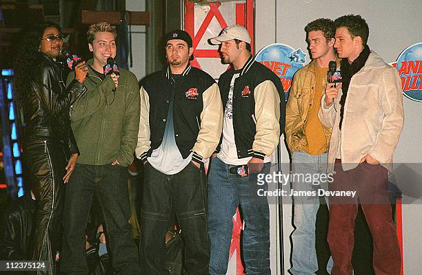 Ananda Lewis and *NSYNC during Opening of Planet Hollywood/The Sequel in NYC's Times Square. At Planet Hollywood Times Square in New York City, New...