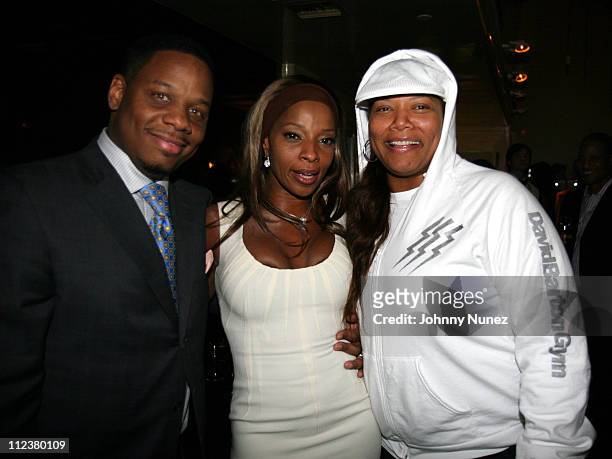 Kendu Isaacs, Mary J. Blige and Queen Latifah during Boost Mobile Presents Mary J Blige's Birthday Party Hosted by Kendu Isaacs at Mr Chow in Beverly...