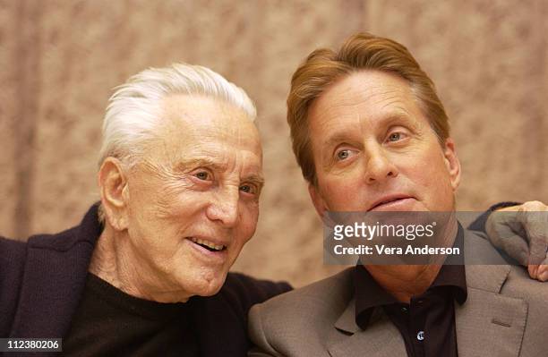 Kirk Douglas and Michael Douglas during "It Runs in the Family" Press Conference with Michael Douglas, Kirk Douglas, Diana Douglas and Cameron...
