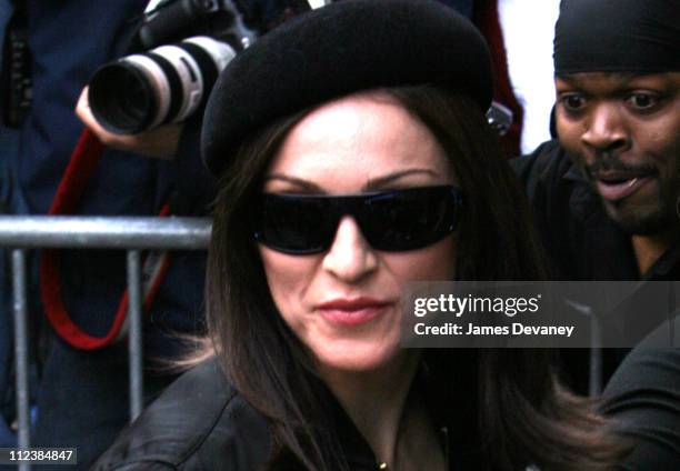 Madonna wearing YSL 2014S sunglasses during Madonna Arriving at In-Store Appearance to Promote "American Life" at Tower Records Greenwich Village in...