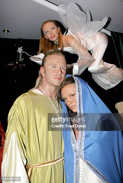 Madame Tussauds' Christmas Nativity scene featuring David Beckham and Victoria Beckham as Joseph and Mary and Kylie Minogue as The Angel. The display...