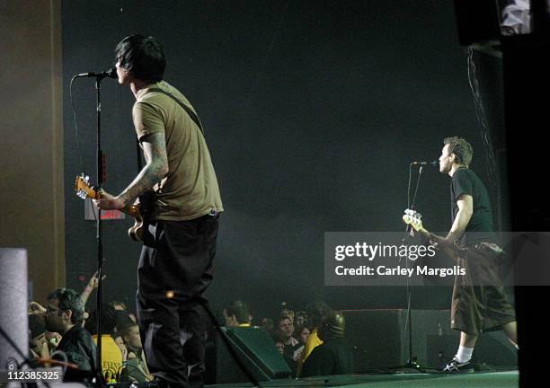Tom Delonge and Mark Hoppus of Blink 182 during K-Rock Claus-Fest 2003 - Day One at Hammerstein Ballroom in New York City, New York, United States.