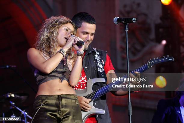 Shakira and Alejandro Sanz during Shakira Performs Live in Support of Madrid's Bid to the 2012 Olympic Games - June 5, 2005 at Puerta de Alcala in...