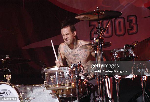 Travis Barker of Blink 182 during K-Rock Claus-Fest 2003 - Day One at Hammerstein Ballroom in New York City, New York, United States.