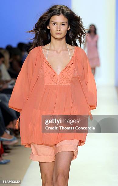 Caroline Ribeiro wearing Ghost Spring 2005 during Olympus Fashion Week Spring 2005 - Ghost - Runway at Plaza Tent, Bryant Park in New York City, New...