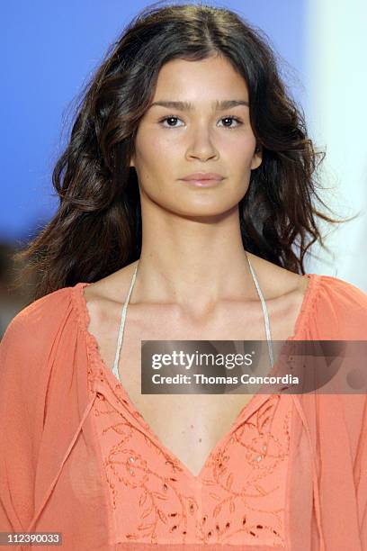 Caroline Ribeiro wearing Ghost Spring 2005 during Olympus Fashion Week Spring 2005 - Ghost - Runway at Plaza Tent, Bryant Park in New York City, New...