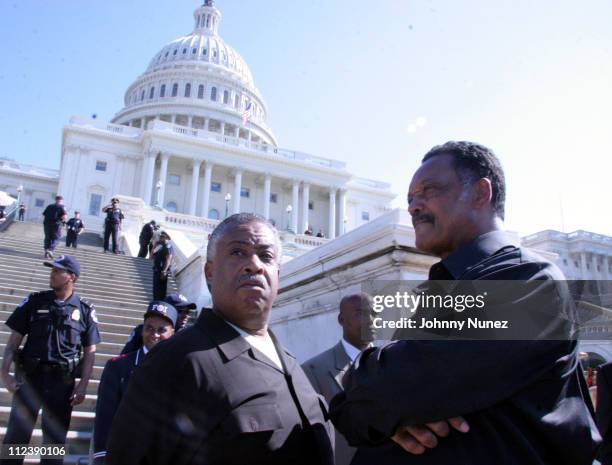 Rev. Al Sharpton and Rev. Jesse Jackson during Millions More Movement Launch at Streets of Washington DC in Washington DC, District of Columbia,...