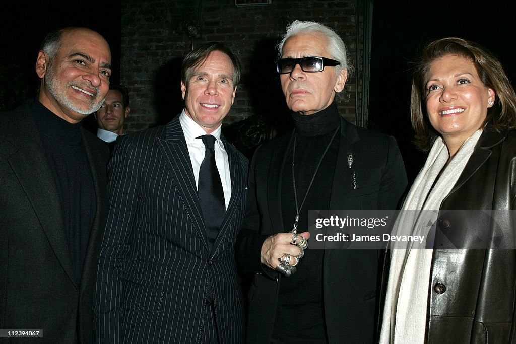 Mohan Murjani with wife, Tommy Hilfiger and Karl Lagerfeld Photo - Getty Images