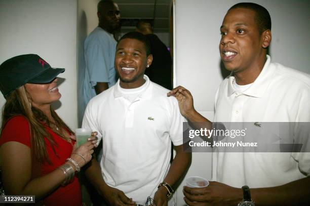 Angie Martinez of Hot 97.1 FM, Usher and Jay-Z during Jay-Z Announces New Label Roc La Familia with Special Performance at Exit in New York City, New...