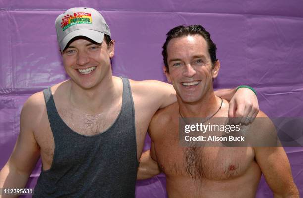 Brendan Fraser and Jeff Probst after dunking one another in the Target Dunk Tank