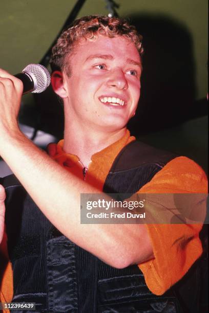 Justin Timberlake during N'Sync London show case 1997 at L'Equipe Anglaise in London in London, United Kingdom.