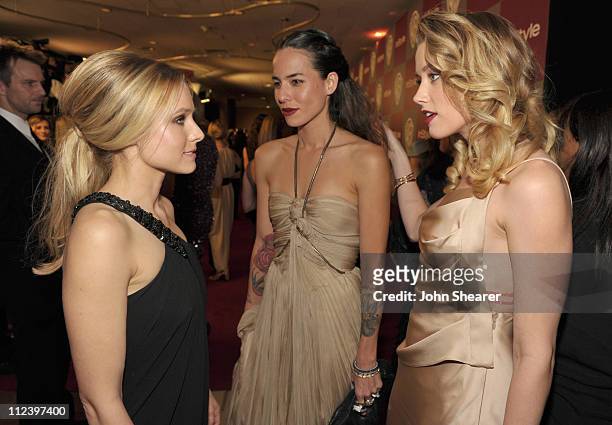 Kristen Bell, Tasya van Ree and Amber Heard attend the InStyle and Warner Bros. 68th annual Golden Globe awards post-party at The Beverly Hilton...