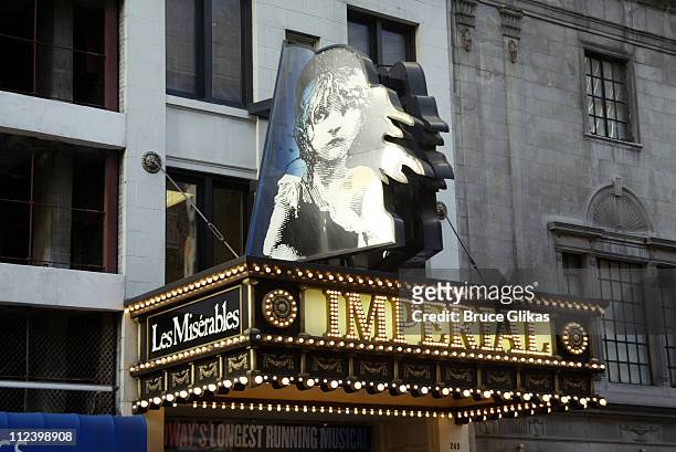 "Les Miserables" marquee during The Final Performance of Broadway's Long-Running Tony Award-Winning Musical "Les Miserables" at The Imperial Theatre...