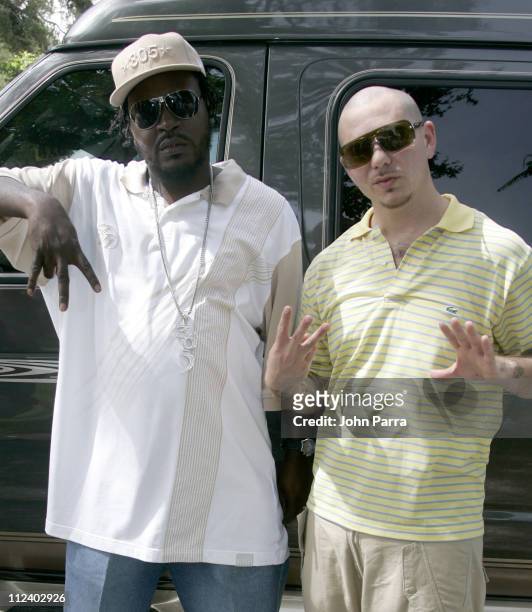 Trick Daddy and Pitbull during Trick Daddy - The Annual Back to School Supplies Giveaway Presented by Trick Luvs Da Kids Foundation at Elizabeth...