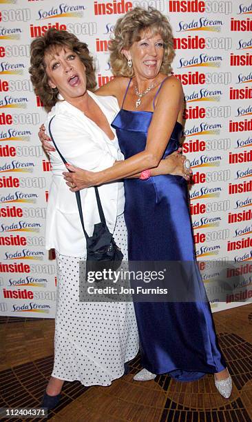 Amanda Barrie and Sue Nichols during The Inside Soap Awards 2004 - Press Room at La Rascasse, Cafe Grand Prix in London, Great Britain.