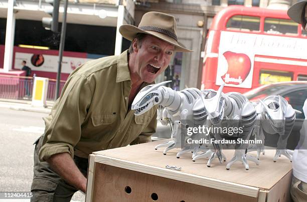 Lord Brocket with Roboraptors during Roboraptors - Press Launch and Photocall at Hamleys in London, Great Britain.