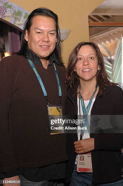 Bird Runningwater and Rachel Perkins during 2006 Sundance Film Festival - Native Forum Brunch at Fiore in Park City, Utah, United States.