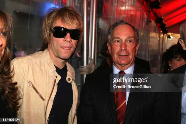 Jon Bon Jovi and Mayor Michael Bloomberg during "Rent" Celebrates 10th Anniversary on Broadway - April 24, 2006 at The Nederlander Theater in New...