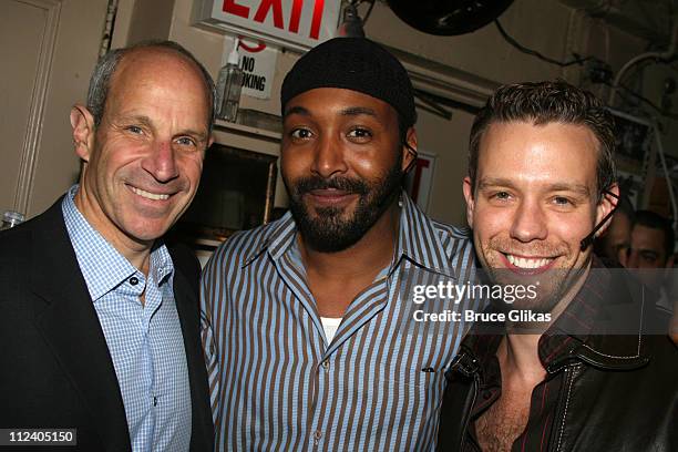 Jonathan Tisch, Jesse L Martin and Adam Pascal during "Rent" Celebrates 10th Anniversary on Broadway - April 24, 2006 at The Nederlander Theater in...