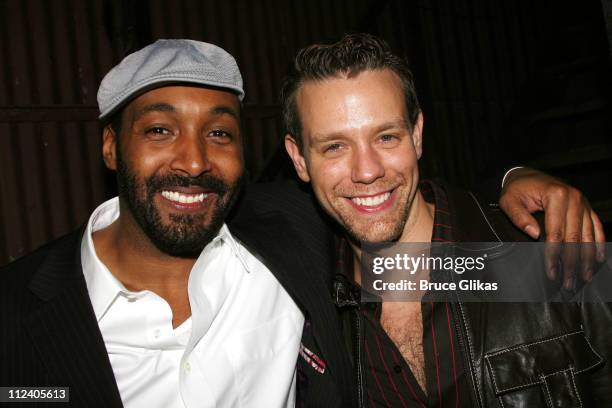 Jesse L Martin and Adam Pascal during "Rent" Celebrates 10th Anniversary on Broadway - April 24, 2006 at The Nederlander Theater in New York, New...