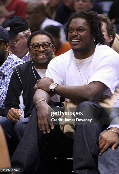 Spike Lee and LaVar Arrington during Celebrities Attend New Jersey Nets vs. Indiana Pacers Game - April 25, 2006 at Continental Arena in East...