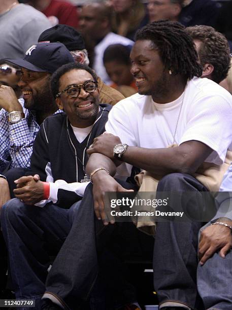 Spike Lee and LaVar Arrington during Celebrities Attend New Jersey Nets vs. Indiana Pacers Game - April 25, 2006 at Continental Arena in East...