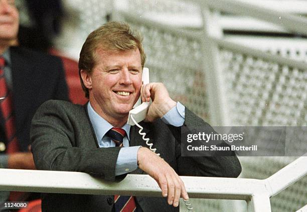 Steve McLaren the new Middlesbrough manager speaks on the phone from the grand stand during the Barclaycard FA Premiership match between...