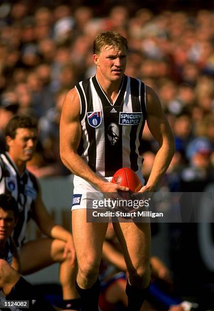 Nathan Buckley of Collingwood in action during the Round 3 AFL Football match against the Western Bulldogs in Footscray West, Australia. \ Mandatory...