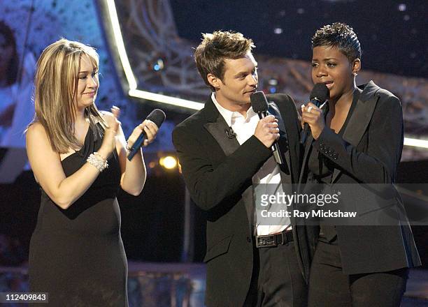 Diana Degarmo, Ryan Seacrest and Fantasia Barrino during "American Idol" Season 3 Finale - Results Show at Kodak Theatre in Hollywood, California,...