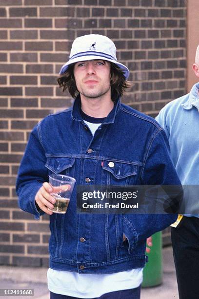 Liam Gallagher of Oasis at the Music Industry Chairty Soccer Six Match in 1996