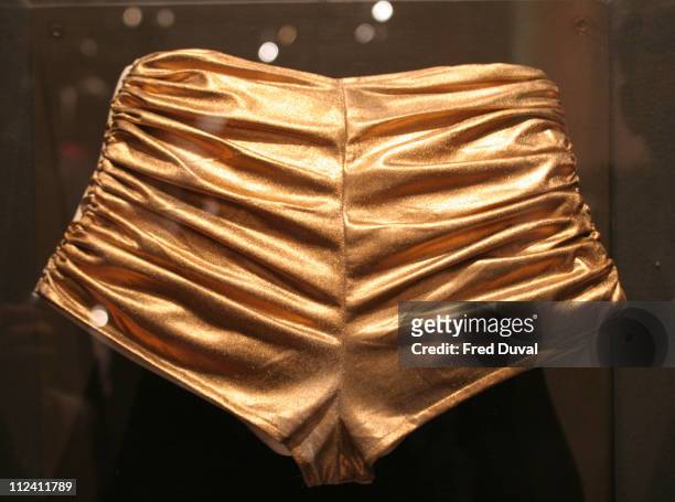 Gold hotpants worn by Kylie Minogue in the "Spinning Around" Video at "Kylie - The Exhibition".