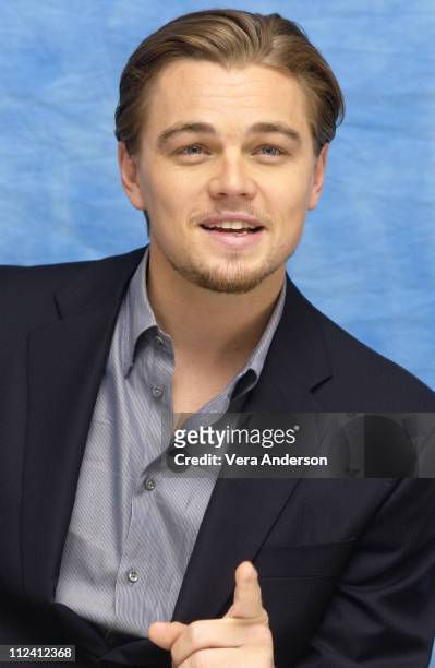 Leonardo DiCaprio during "Catch Me if You Can" Press Conference with Leonardo DiCaprio, Tom Hanks and Steven Spielberg at The Four Seasons Hotel in...