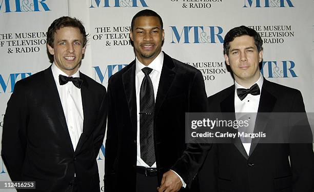 Seth Meyers, Finesse Mitchell and Chris Parnell during The Museum of Television & Radio Honor Bob Wright and "Saturday Night Live" at its Annual New...