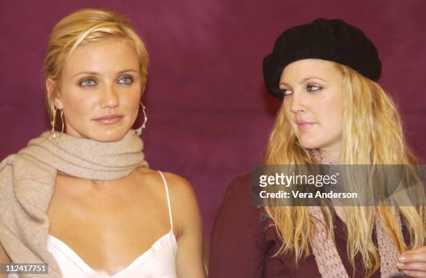 Cameron Diaz and Drew Barrymore during "Charlie's Angels: Full Throttle" Press Conference with Cameron Diaz, Drew Barrymore, Lucy Liu and McG at Casa...