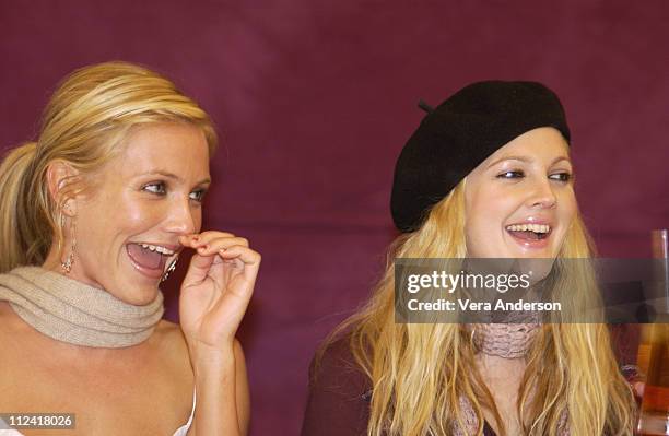 Cameron Diaz and Drew Barrymore during "Charlie's Angels: Full Throttle" Press Conference with Cameron Diaz, Drew Barrymore, Lucy Liu and McG at Casa...