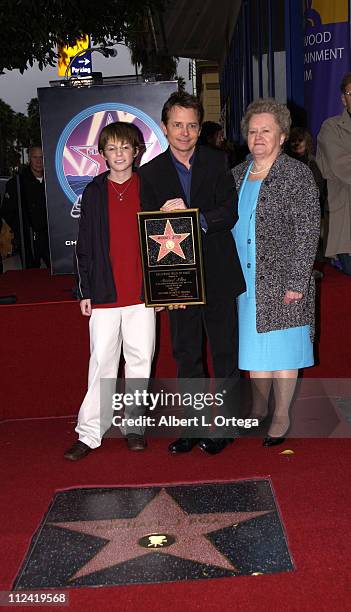 Michael J. Fox with son Sam and mom Phyllis during Michael J. Fox Honored with a Star on the Hollywood Walk of Fame for His Achievements in Film at...