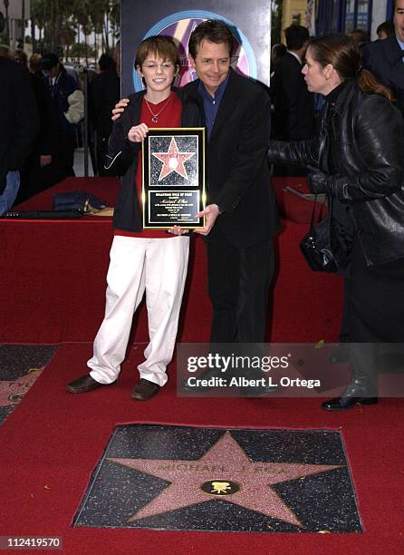 Michael J. Fox and son Sam during Michael J. Fox Honored with a Star on the Hollywood Walk of Fame for His Achievements in Film at Hollywood...