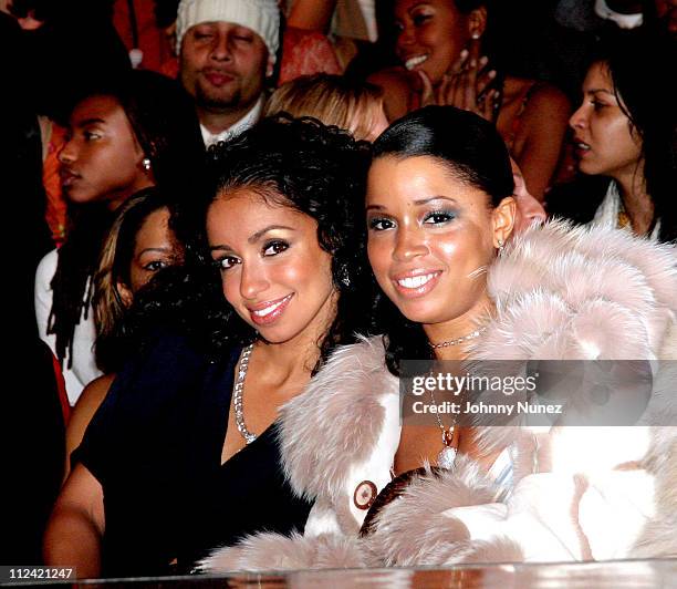 Mya and Mashonda during Olympus Fashion Week Fall 2006 - Baby Phat - Front Row and Backstage at Bryant Park in New York City, New York, United States.