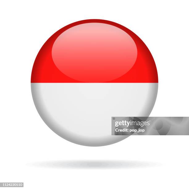 ilustraciones, imágenes clip art, dibujos animados e iconos de stock de indonesia - redondo brillante icono de bandera vector - bandera indonesia