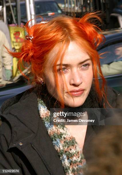 Kate Winslet during Jim Carrey and Kate Winslet On Location for "Eternal Sunshine of the Spotless Mind" - New York at Manhattan in New York City, New...