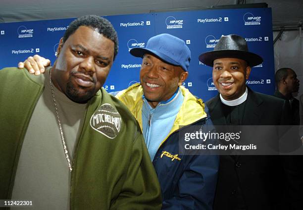 Biz Markie, Russel Simmons and Reverend Run during Sony Playstation 2 Teams with Russel Simmons and the Hip-Hop Summit Action Network to "Race to the...