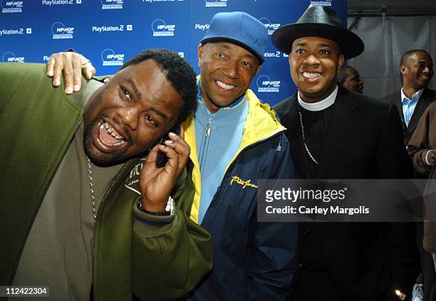 Biz Markie, Russel Simmons and Reverend Run during Sony Playstation 2 Teams with Russel Simmons and the Hip-Hop Summit Action Network to "Race to the...