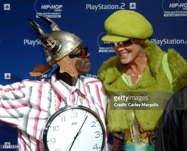 Flavor Flav and Brigitte Nielsen during Sony Playstation 2 Teams with Russel Simmons and the Hip-Hop Summit Action Network to "Race to the Polls" -...