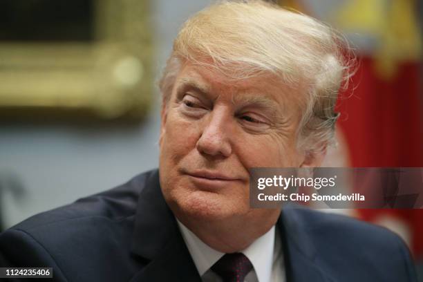 President Donald Trump delivers remarks to reporters while participating in a roundtable about ‘fair and honest pricing in healthcare’ in the...