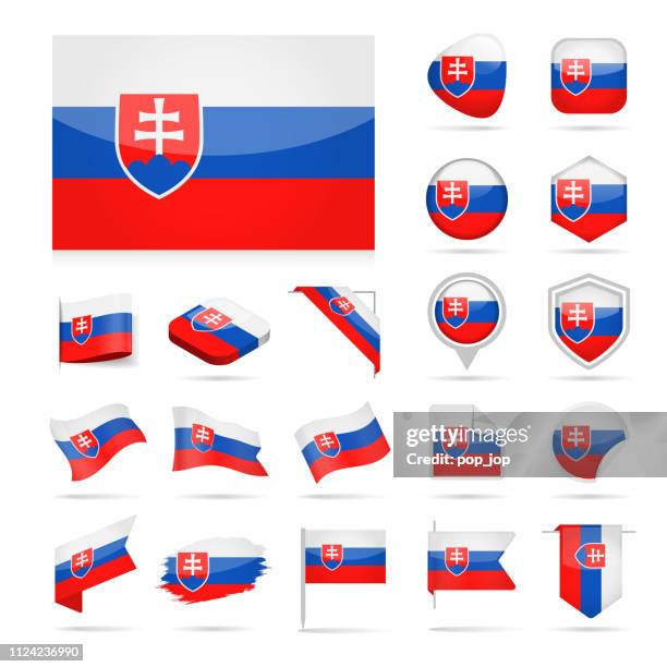 slovakia - flag icon glossy vector set - slovakia map stock illustrations