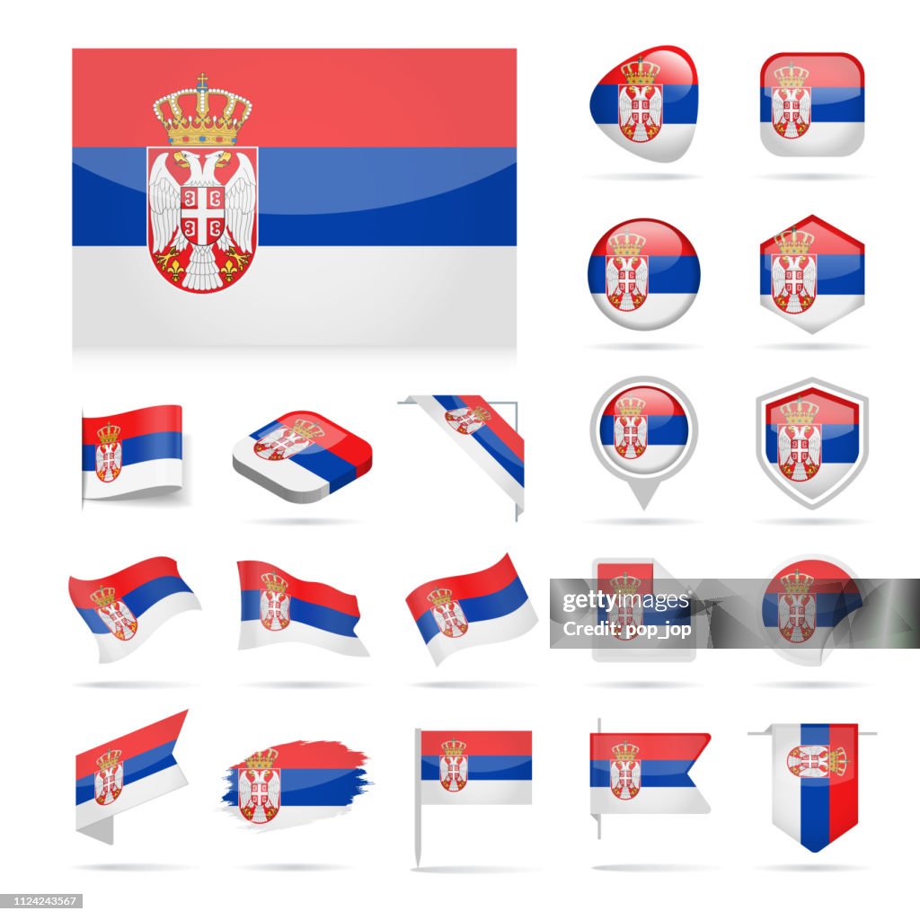 Serbia - bandera icono Vector brillante conjunto