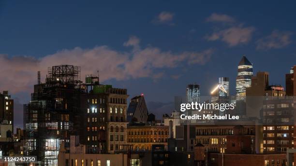 new york skyline view from east village - new york skyline night stock pictures, royalty-free photos & images