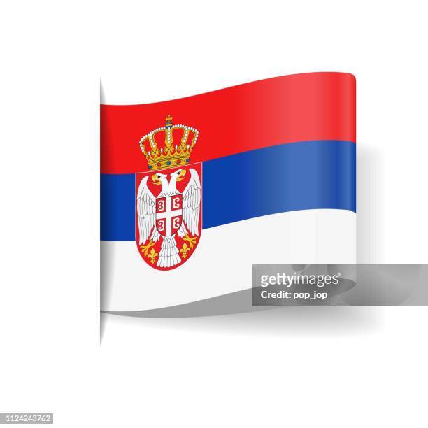 serbia - tag label flag vector flat icon - serbian flag stock illustrations